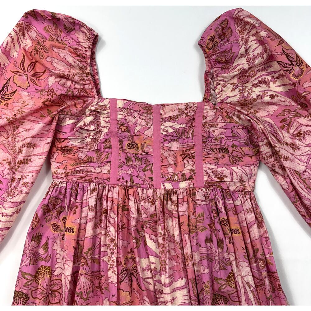 Ulla Johnson Leilani Dress Sz 8 100% cotton pink & gold floral print pockets - Picture 4 of 15